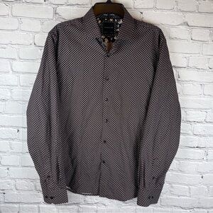 Porter & Ash Shirt Men's Large Brown Blue Floral Geometric Long Sleeve Button Up